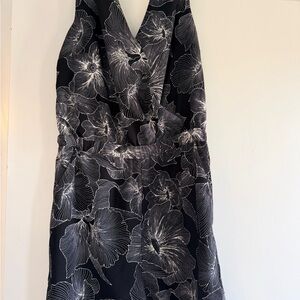 LOFT Black Strapless Dress with White Floral Print